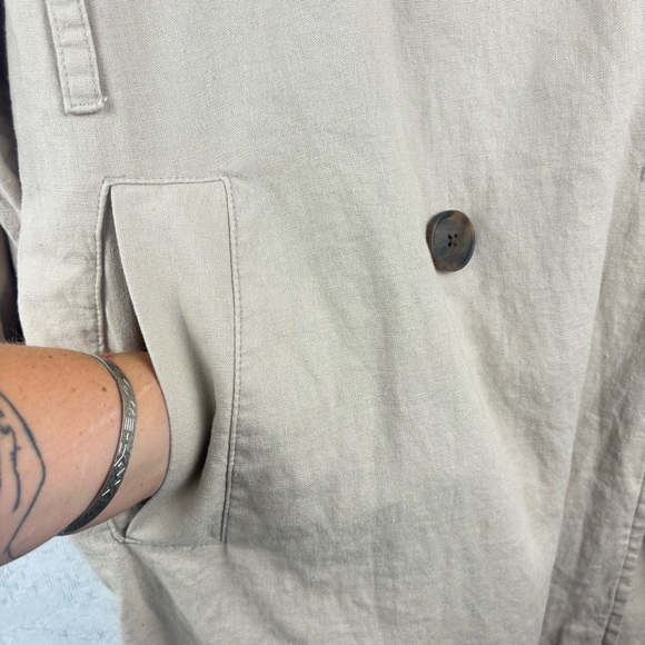 A New Day Women's Cream Double-Breasted Linen Trench Coat Large Gorpcore - Picture 14 of 14